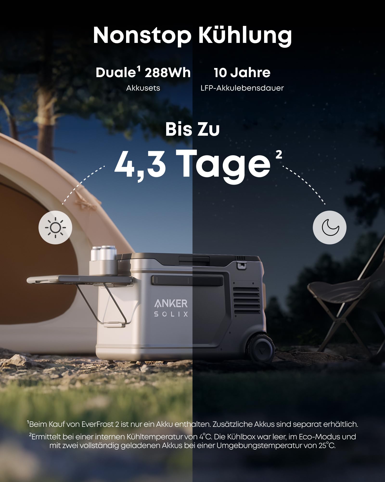Anker SOLIX EverFrost 2 40L Akku-Kühlbox, Tragbarer Mini-Kühlschrank, 288Wh Akku, AC/DC or Solarenergie, Für Camping, Reisen, Angeln, -20℃ bis 20℃ Betrieb (Nur 1 Akku im Lieferumfang)