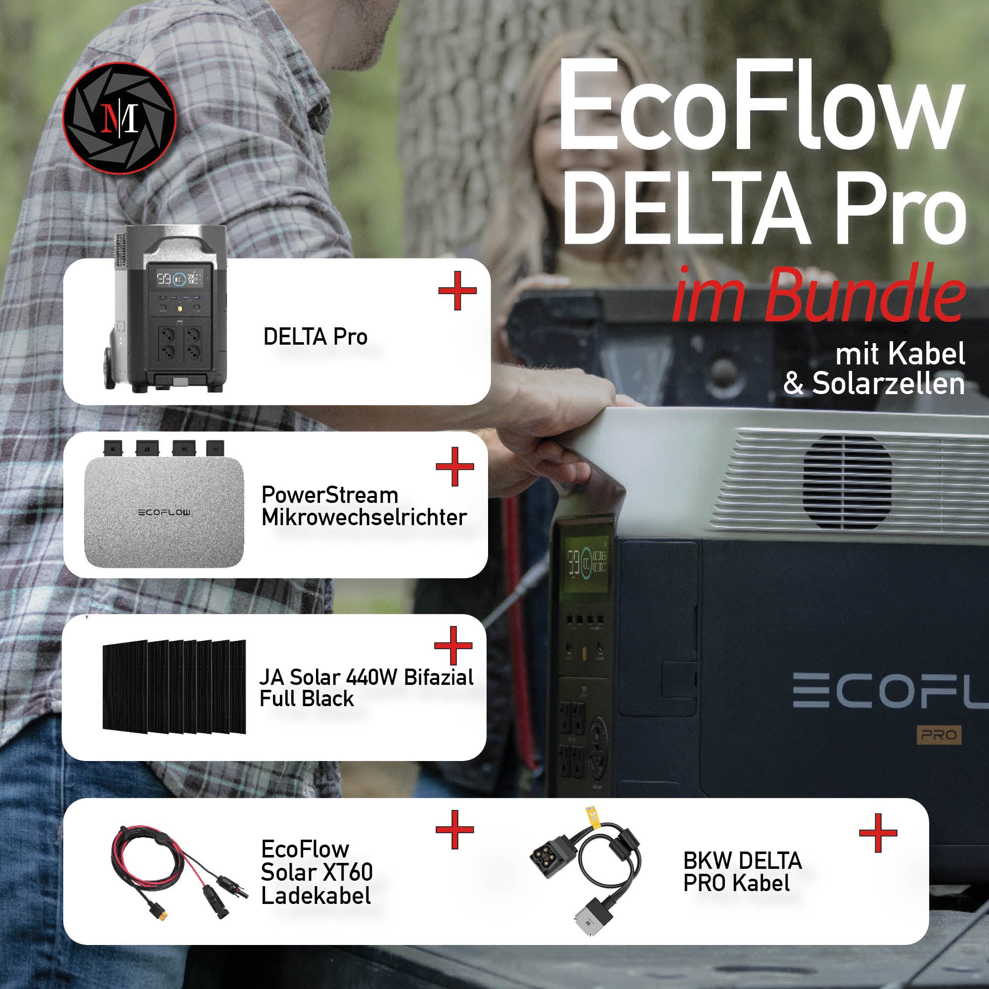 Delta Pro Balkonkraftwerk Set (Delta Pro + 1-6x Solarpanels + Wechselrichter + XT60 + BKW Pro Kabel + Solarkabel)