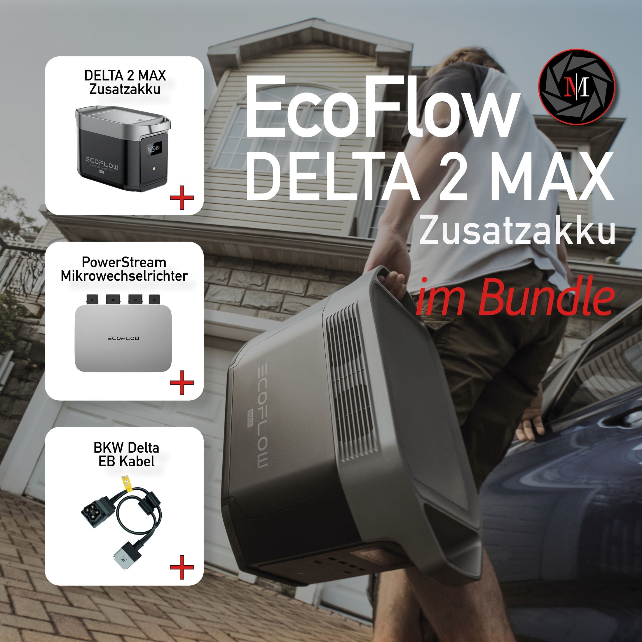 EcoFlow Delta 2 Max Zusatzakku Balkonkraftwerk Set (Delta 2 Max EB + PowerStream + Delta BKW Kabel)